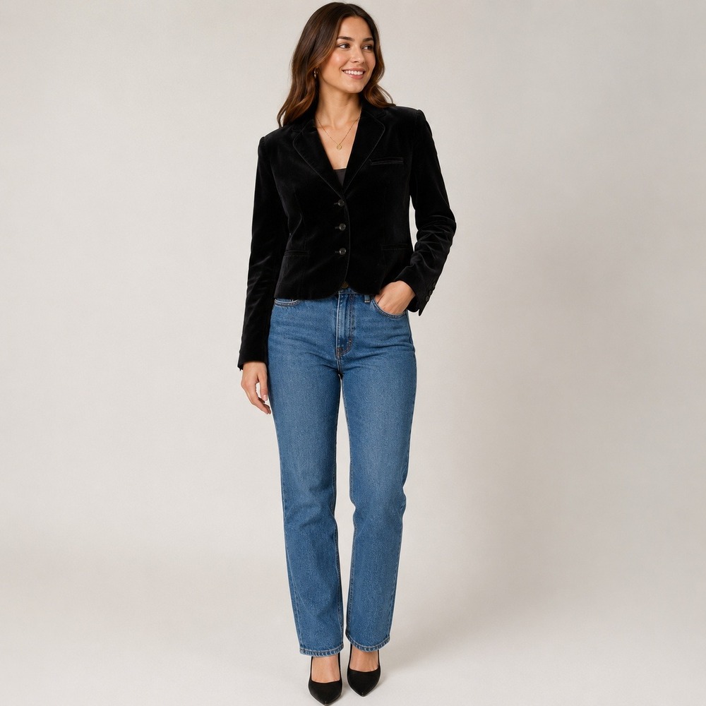 Vintage Eric Sands Black Velvet Blazer Women's XS–S Tailored Satin Lined Jacket